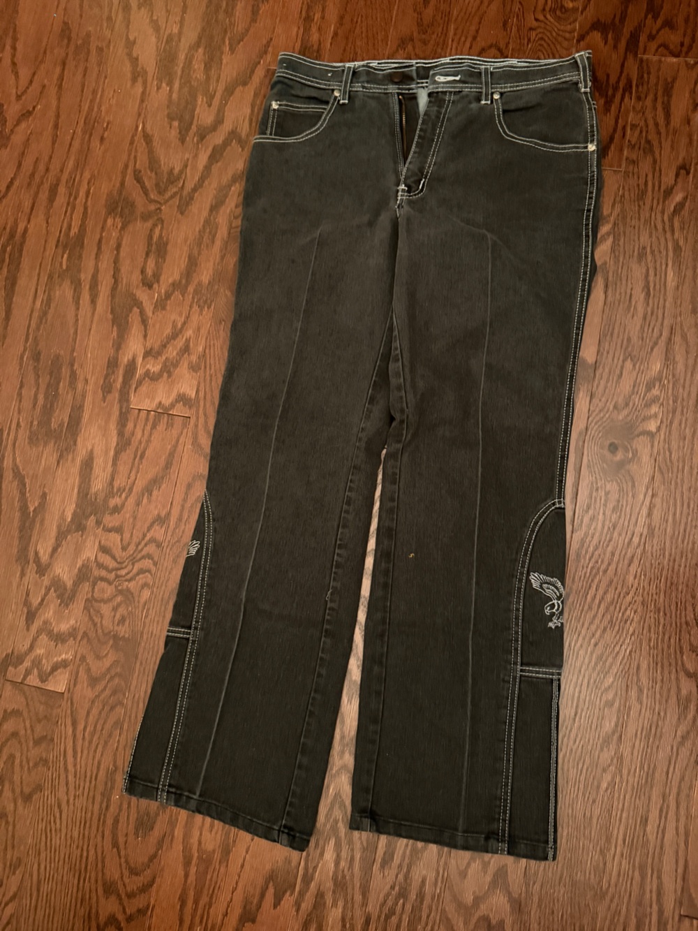 Women’s Black Bootcut Jeans with Embroidered Side Detail
